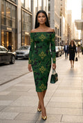 Camo Gold Barogue wrap dress elegant outfit for evening events stylish and sophisticated