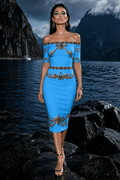 Ice Blue Bodycon Dress Elegant Evening Outfit Off Shoulder Stylish Design