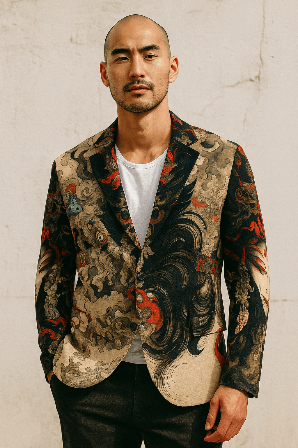 Imperial Oni Ink Art Blazer Clothing Mens Elegant Evening Outfit with Artistic Tailoring