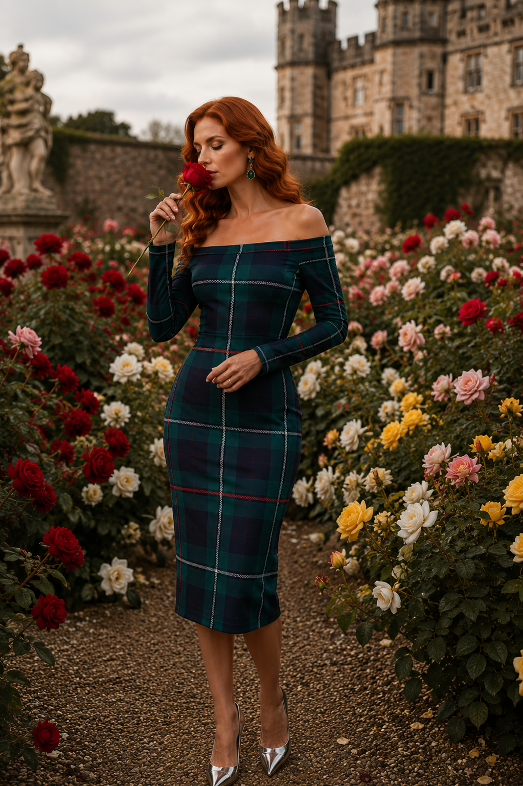 MacKenzie Clan Tartan Wrap Dress Elegant Evening Outfit with Off Shoulder Design