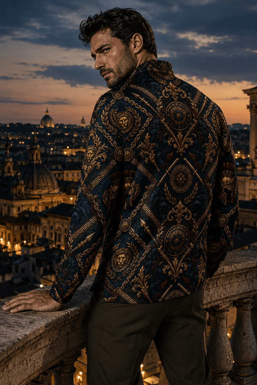 Men's Quarter-Zip Sweatshirt in Deep Petrol Blue & Antique Gold Elegant Evening Outfit