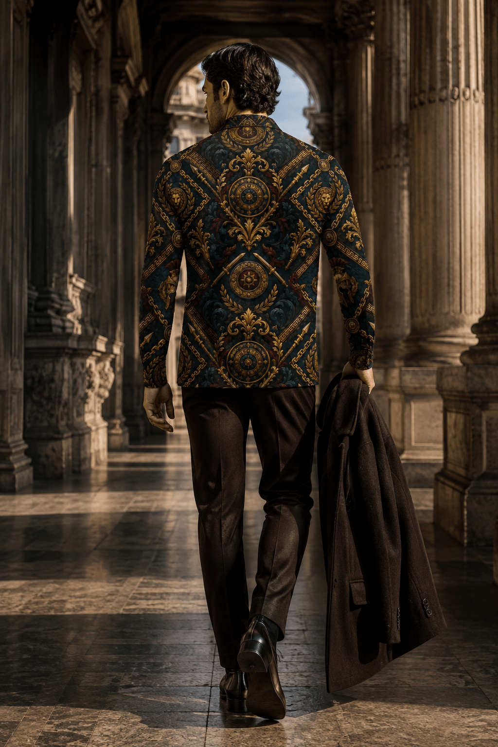 Men's Quarter-Zip Sweatshirt in Deep Petrol Blue & Antique Gold elegant evening outfit stylish look