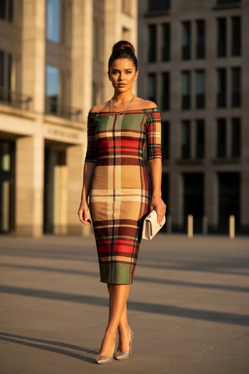 Wrap dress dress Elegant Plaid Outfit for Evening or Casual Wear