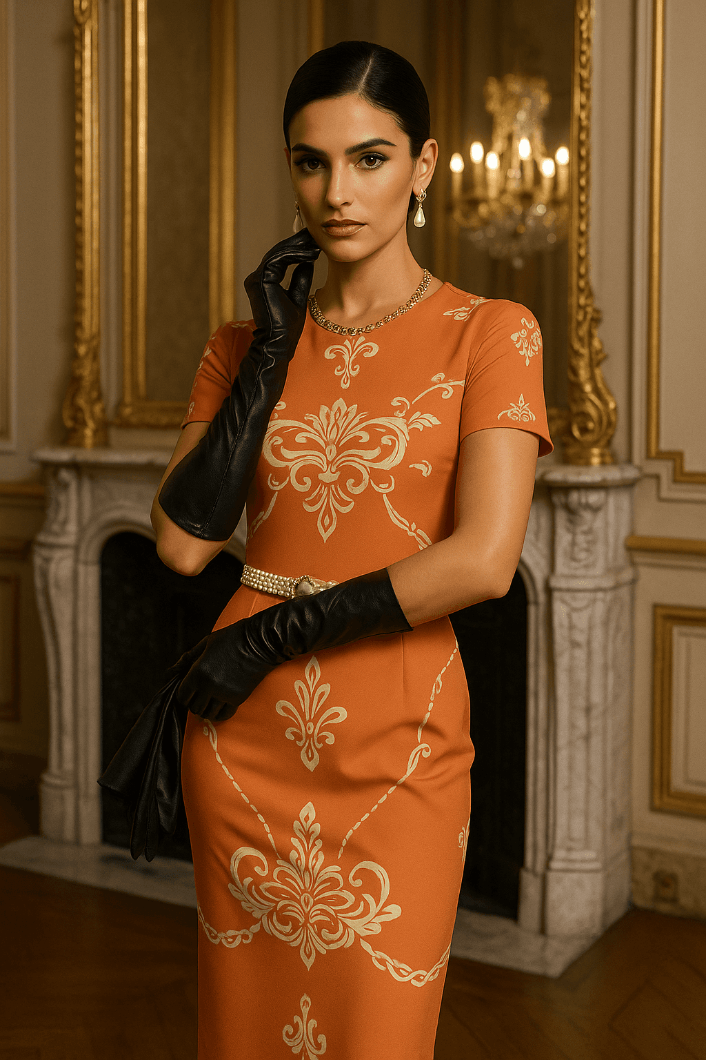 Angelic Blessings Shop pastel orange midi dress for women with elegant pattern and short sleeves