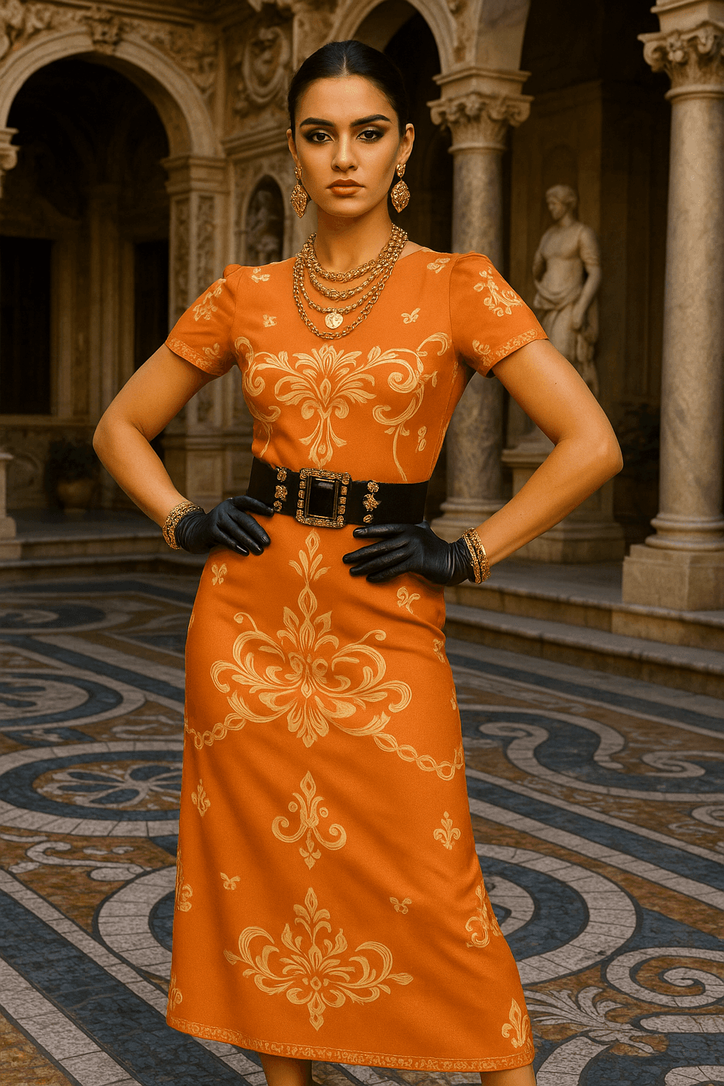 Pastel orange midi dress for women with intricate patterns and short sleeves by Angelic Blessings Shop