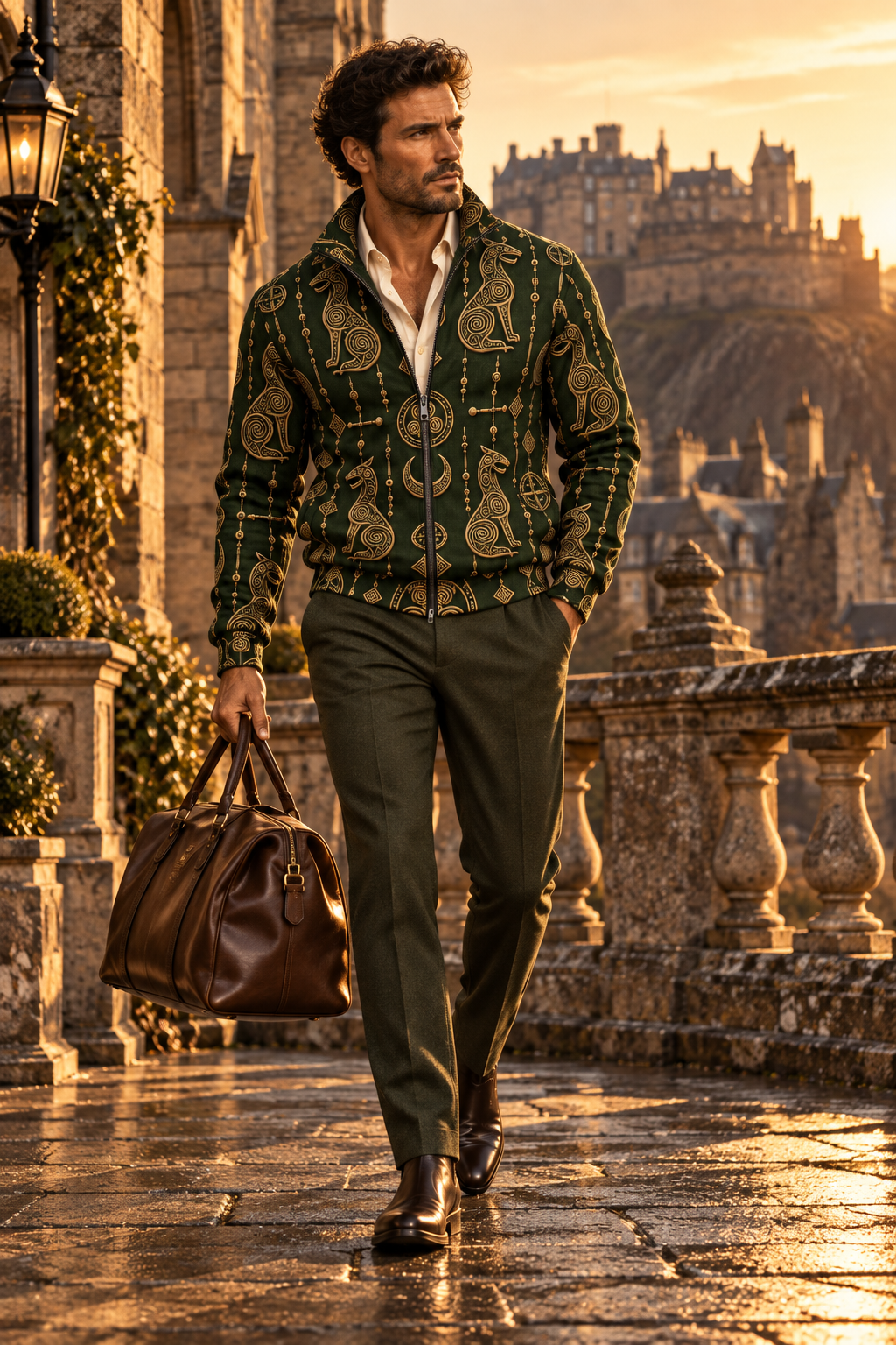 Pictish fleece jacket with tailored trousers and leather Chelsea boots