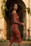 Woman wearing a quiet luxury European fashion dress with floral patterns by Angelic Blessings Shop
