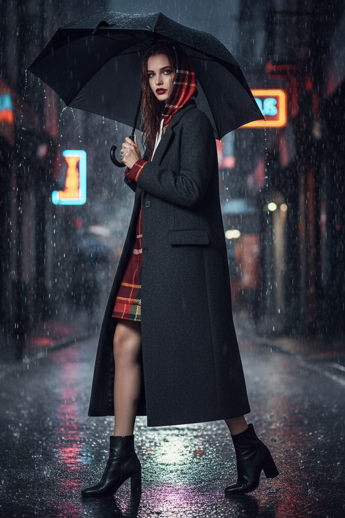 Scottish tartan hoodie dress model shot - Highland heritage fashion winter wear"