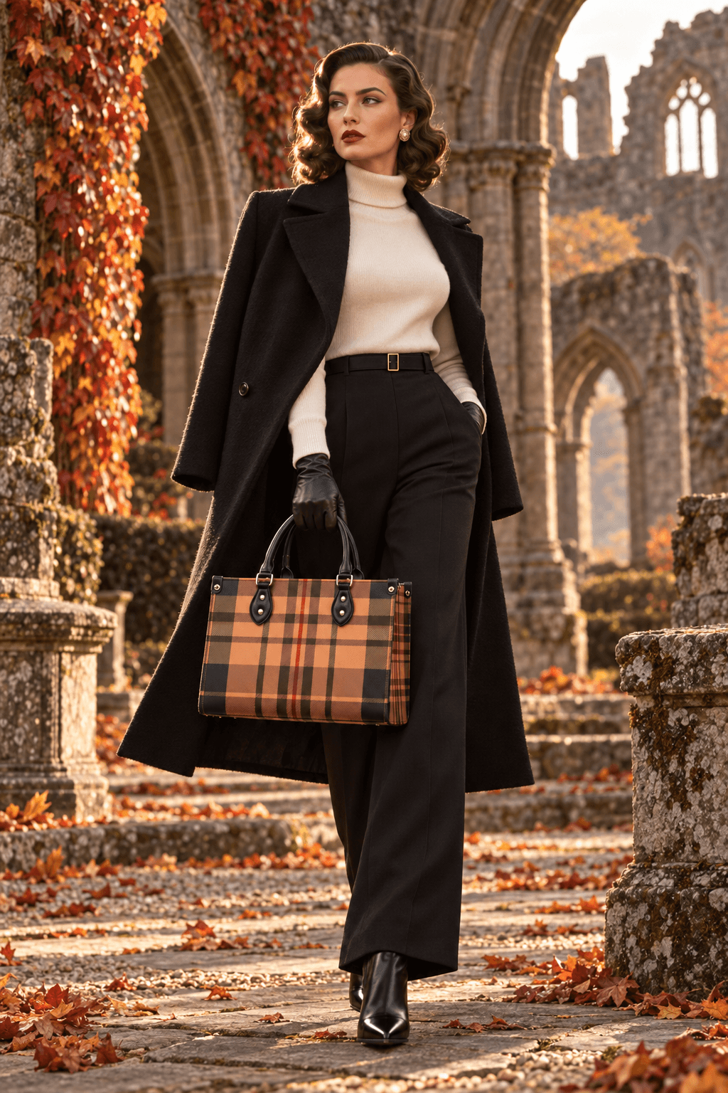 Skara Brae Scottish Tartan Plaid Handbag purse crossbody with elegant autumn outfit