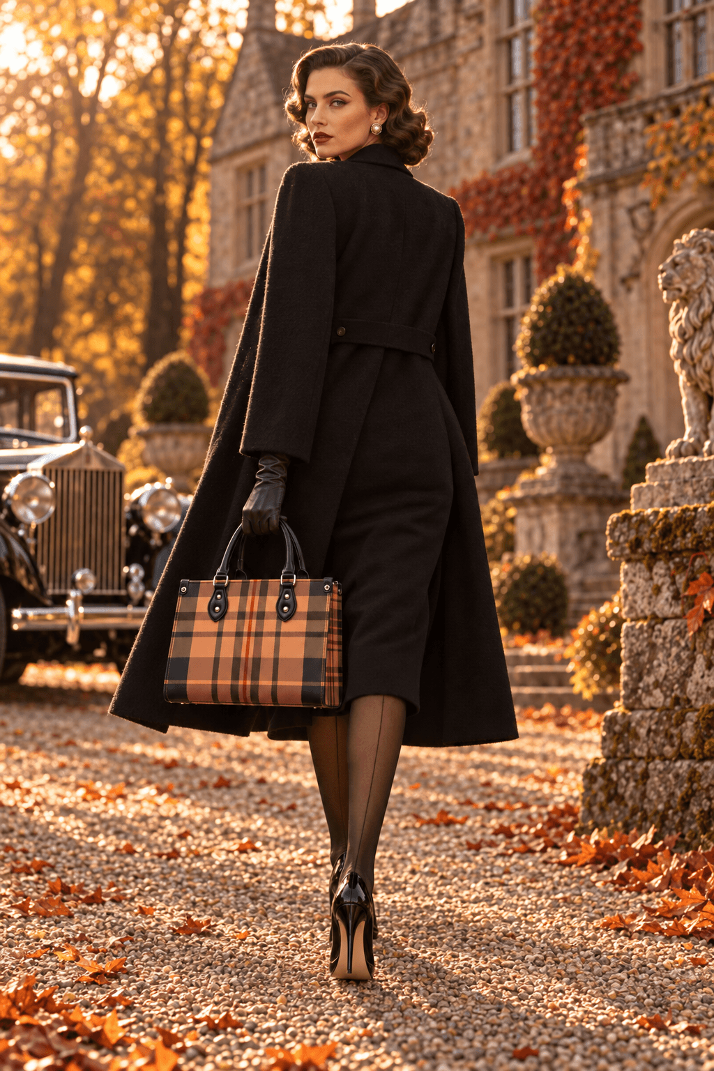 Skara Brae Scottish Tartan Plaid Handbag purse crossbody with elegant fall outfit and evening style