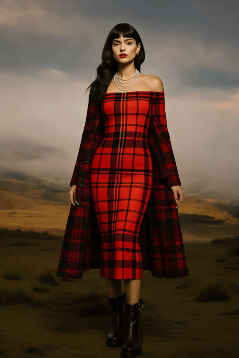 Tioram Red Tartan dress off shoulder bodycon dress by Angelic Blessings Shop in Highlands Fashion style