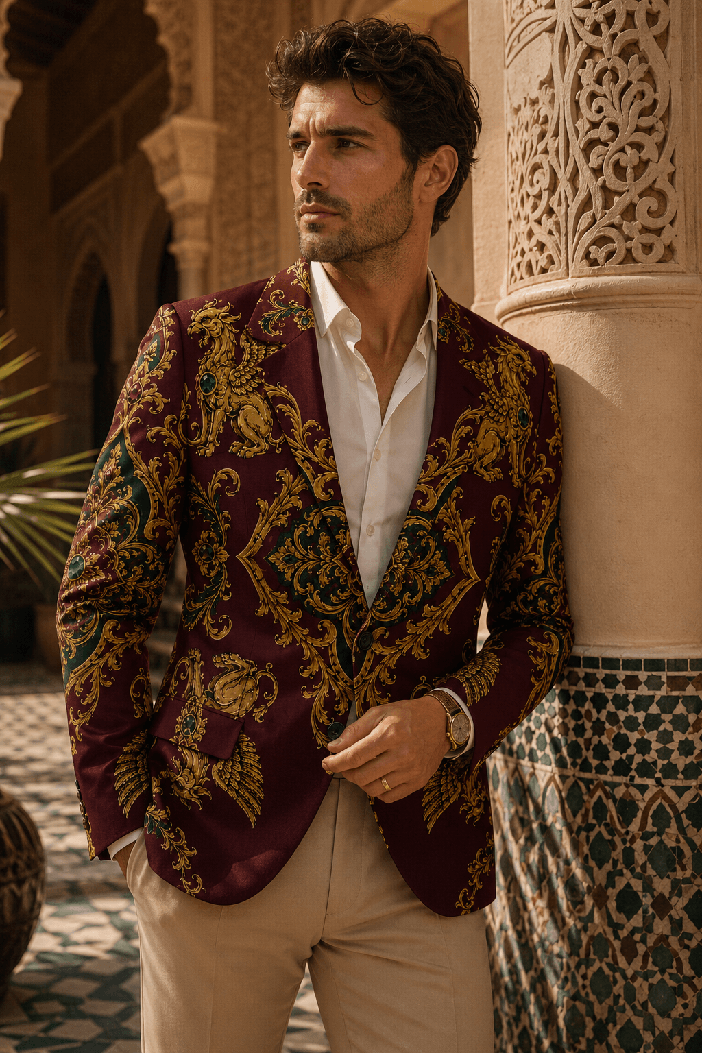  A truly unique patterned blazer for men who prefer bold clothing with a strong visual identity and authentic historical art roots.