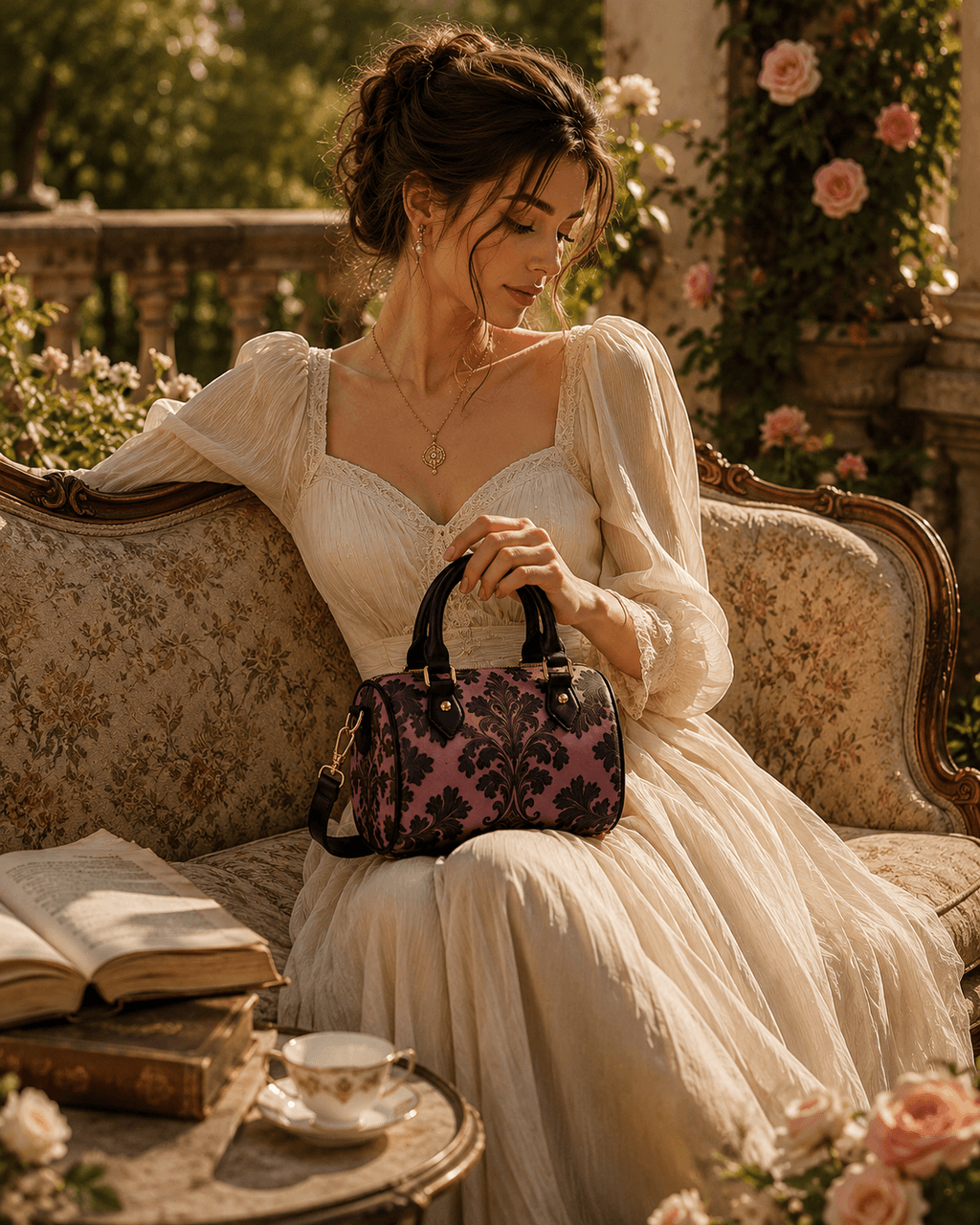Violet Baroque vintage coach purse elegant evening handbag with floral outfit accessory