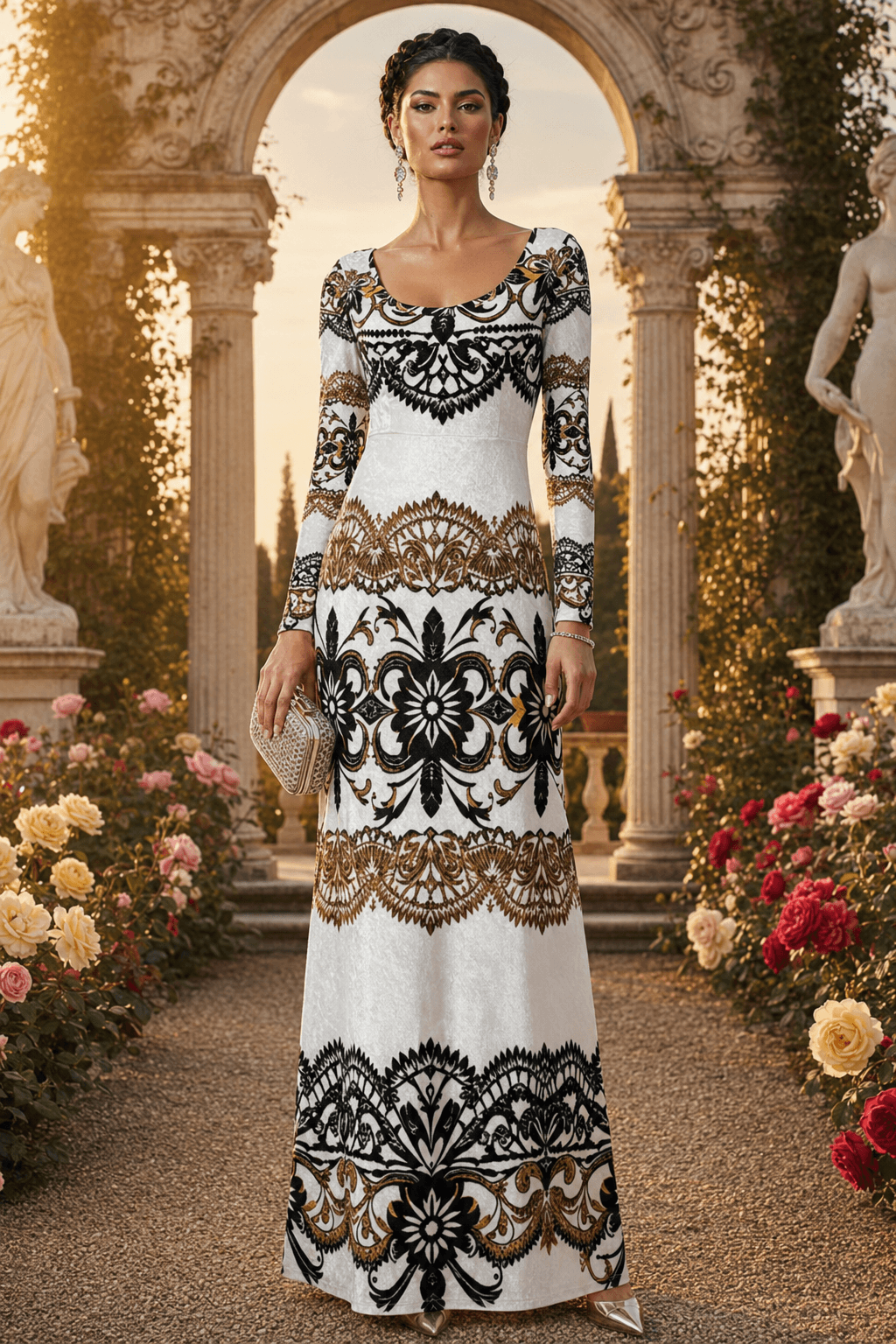 White and Black Velvet maxi dress Elegant Evening Outfit Formal Maxi Dress