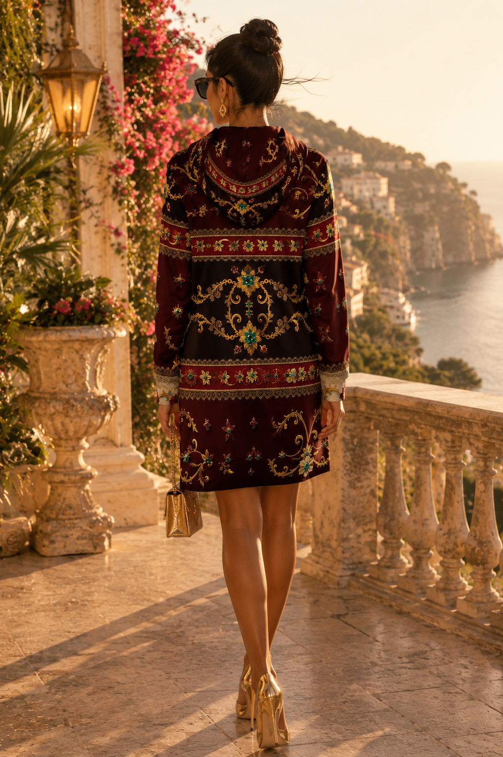 Women’s Burgundy Gold Velvet Dress Elegant Outfit for Evening Events Stylish Look